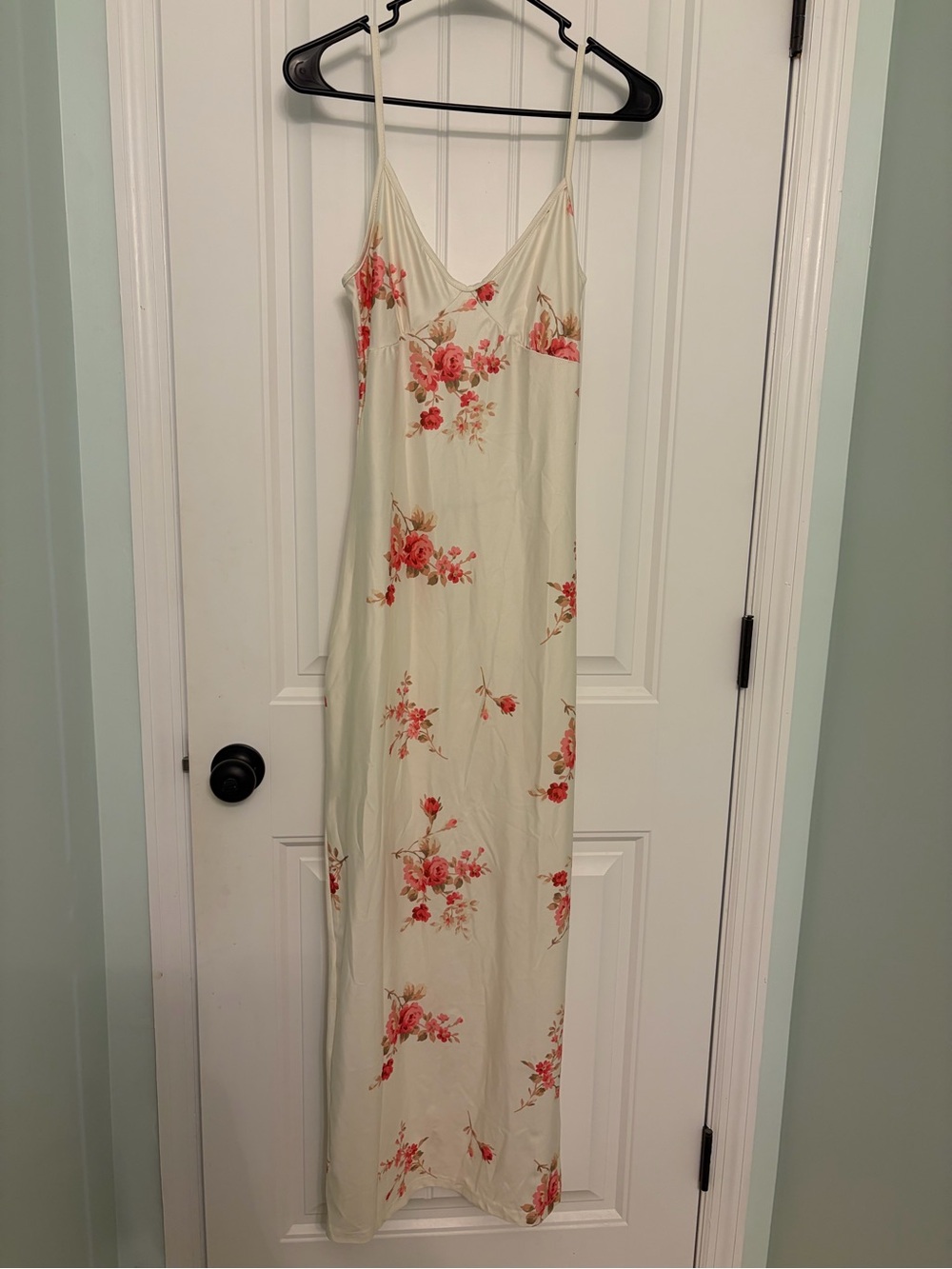 Floral Slip Maxi Dress in Cream with Pink Roses